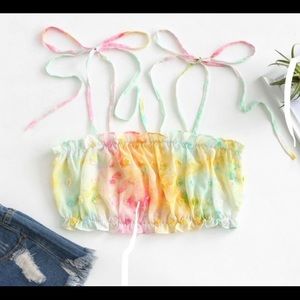 ZAFUL tie dye frilled Swiss dot cropped cami